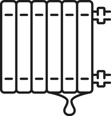 Plumbing service icon for heater radiator leakage, vector line symbol. Plumber repair service of house bathroom or home heating system, broken pipe with leakage in radiator heater in linear pictogram