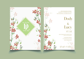 Simple minimalist wedding inviitation with red floral template vector