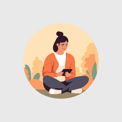 beautiful happy girl sitting using her cell phone