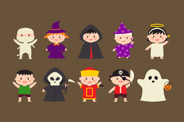 Obraz na płótnie Canvas Set of halloween character costume flat design illustration