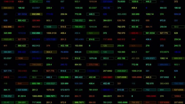 PNG Alpha. Multicolored Numbers in a column, calculation.Security password digital data code selection.Cyber attack. HUD UI binary code.