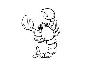 Cute shrimp, character Underwater sea life, ocean creatures clipart, icon set Hand drawn Outline Simple vector illustration	