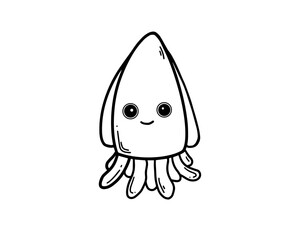 Cute squid octopus, character Underwater sea life, ocean creatures clipart, icon set Hand drawn Outline Simple vector illustration	