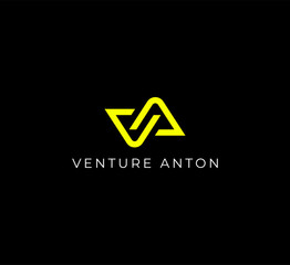 Letter V A line logo design. Linear bowtie creative minimal monochrome monogram symbol.