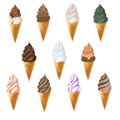 水彩画風ソフトクリームセットWatercolor style soft ice cream set