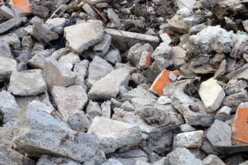 Piles of rubble after house demolition - obrazy, fototapety, plakaty