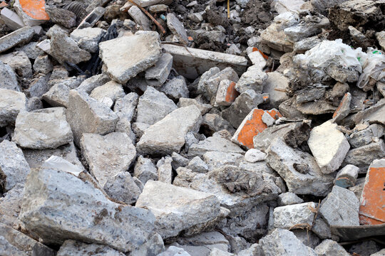 Piles of rubble after house demolition