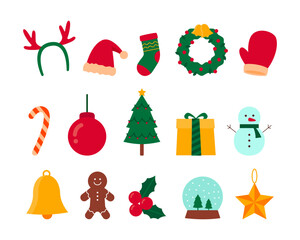 Set of christmas element flat design illustration