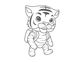 Fototapeta na wymiar cute tiger illustration icon carrying a backpack