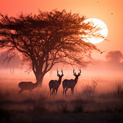 Fototapeta na wymiar deer in the sunset 