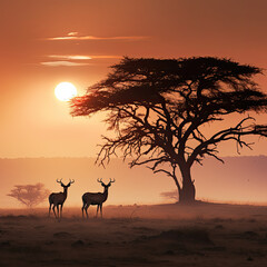 Fototapeta na wymiar deer in the sunset 