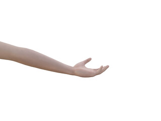 Human hand reaching on transparent background png file. 3D rendering image.