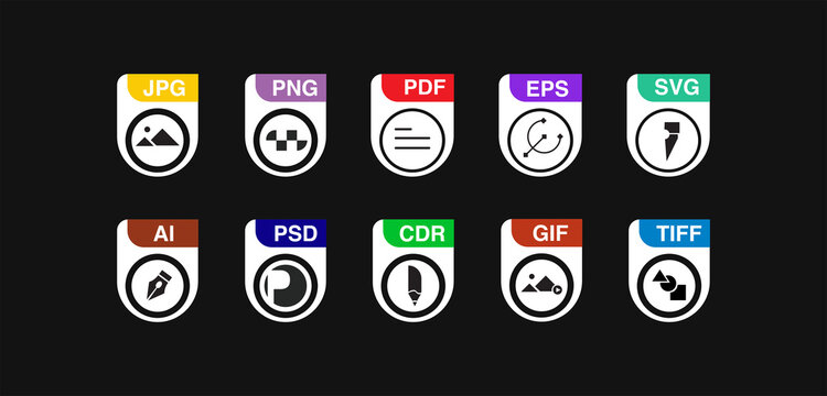 File Formats and Labels icons. images file type icons. pictures file format icons
Vector illustration.