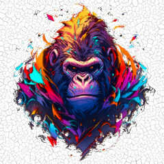 Angry gorilla roaring art, in white background, 3d render illustration. Design for wall painting, canvas painting. Abstract impressionism. Render 3d art. Low poly mosaic.