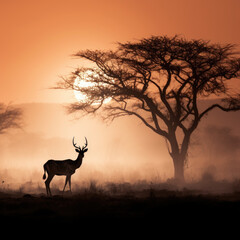 Fototapeta na wymiar silhouette of a deer on sunset