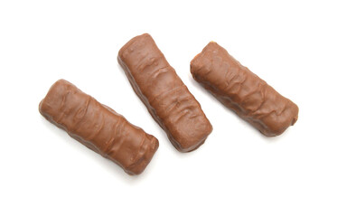 Stack chocolate candies on a white background