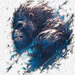 Angry gorilla roaring art, in white background, 3d render illustration. Design for wall painting, canvas painting. Abstract impressionism. Render 3d art. Low poly mosaic. © Andrey Shtepa