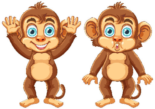Two Funny Monkeys Cartoon Character