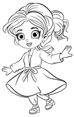 Cute Girl in Beautiful Dress Outline for Colouring