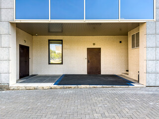 entrance of business building. modern office building exterior. urban architecture.