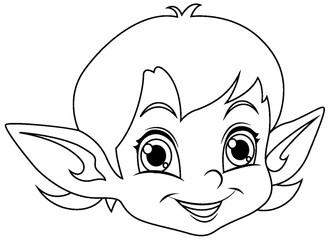Cute Elf Cartoon Character Outline for Colouring
