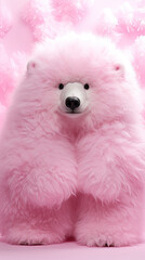 super fluffy pink ice bear looking directly at the camera with a soft background created with Generative AI Technology