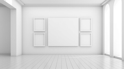 Blank artwork frame mockup on white room wall.