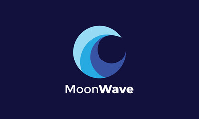 Circle wave moon blue color technology minimalist design vector graphic element