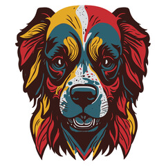 Art of the head of Golden Retriever with fancy color on white background. Bold black line illustration.
