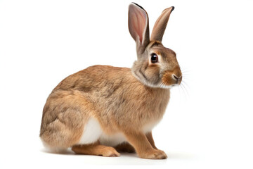 Cute brown rabbit isolated on white background,  Easter bunny,  Animal portrait, Generative AI