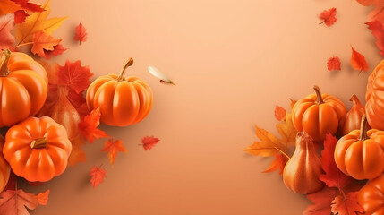 Naklejka na ściany i meble Thanksgiving day banner festive background with realistic pumpkin