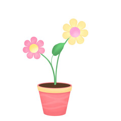 Illustration  of pink and yellow flower in a red pot