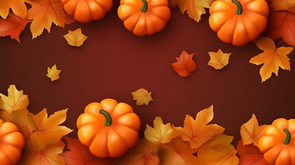 Thanksgiving day banner festive background with realistic pumpkin