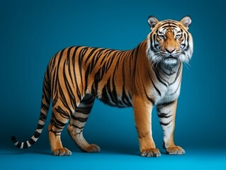 a tiger isolated on a blue background