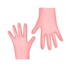 Illustration of pink  rubber gloves , garden tools set