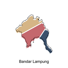 Map of Bandar Lampung colorful modern geometric with outline design, element graphic illustration template