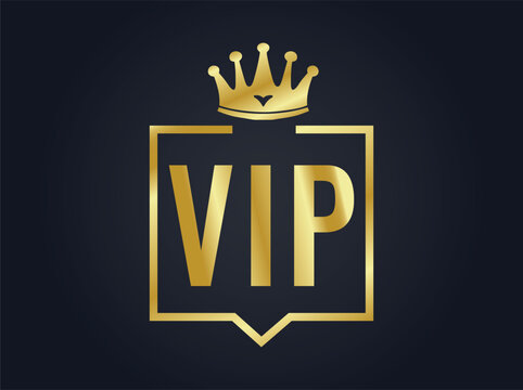 Vip member golden emblem. Vector illustration VIP club label on black background