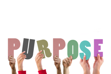 Digital png illustration of purpose text on transparent background