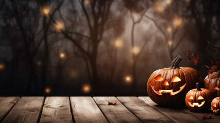 Empty wooden table - Halloween background