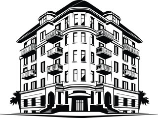 Appartment Building Logo Monochrome Design Style