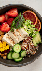 Summer buddha bowl, healthy and balanced food.