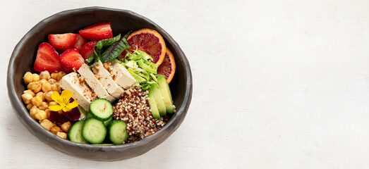 Summer buddha bowl, healthy and balanced food.