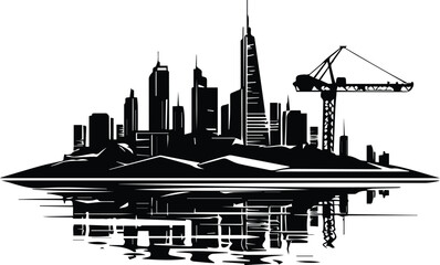 City Skyline Under Construction Logo Monochrome Design Style