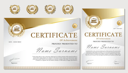 Award or achievement certificate design with luxury golden color background.