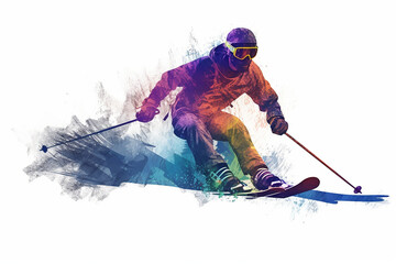 illustration of a man skiing in the mountains