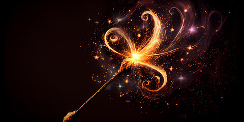 Magic fairy wand glows in the dark. Generative AI