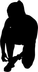 Digital png silhouette image of sports woman tying shoelaces on transparent background