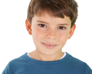 Digital png photo of caucasian boy wearing blue t-shirt on transparent background
