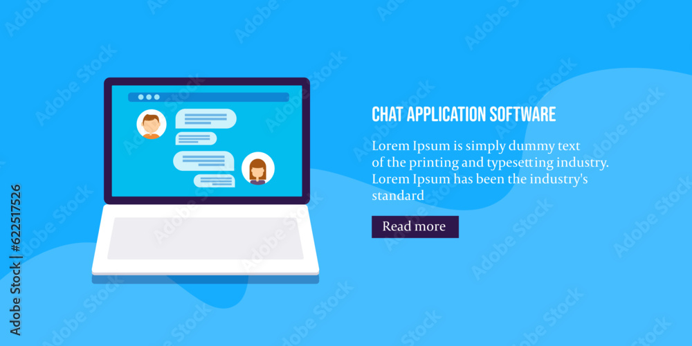 Wall mural users having a conversation with chat message application software on laptop. live chat messenger, c