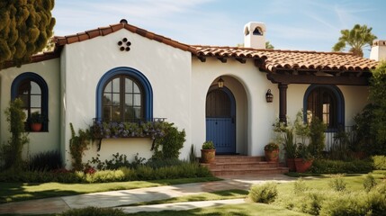 White house with a blue door and windows